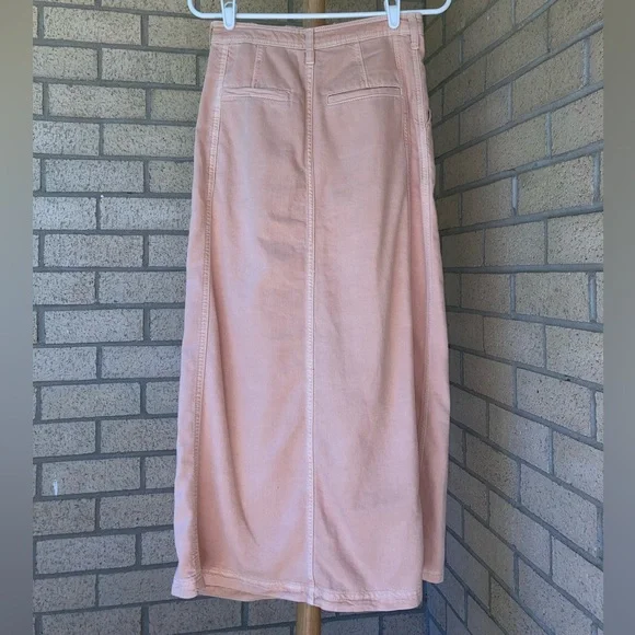 Pilcro Anthropologie Pleated Slouchy Trouser Pink Maxi Skirt Middle Slit Detail - Picture 6 of 17
